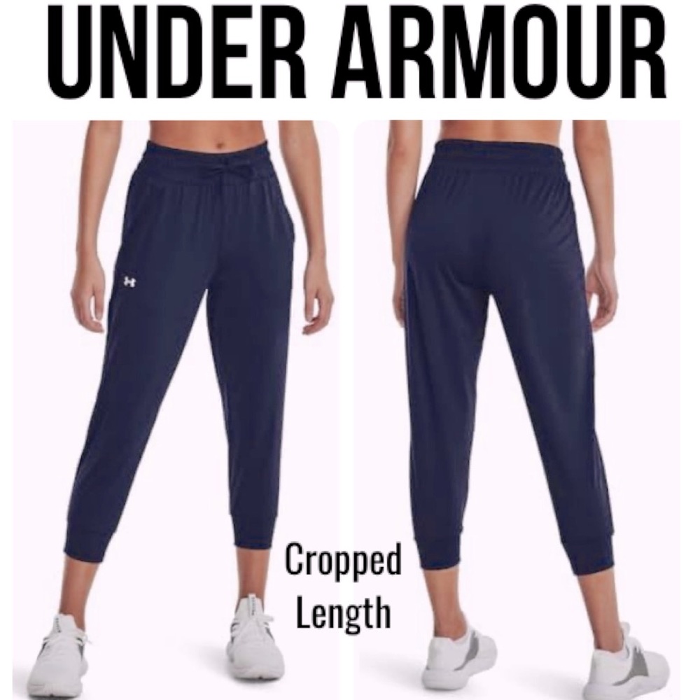 Under Armour Jogger Athletic Pants Cropped Length Navy Blue White Logo Size XL